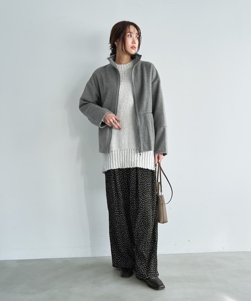 STYLE DELI(スタイルデリ)の「【LUXE】カシミヤタッチボトルネックジャケット(ブルゾン・レディース・グレー/ベージュ・FREE)」の3枚目の写真