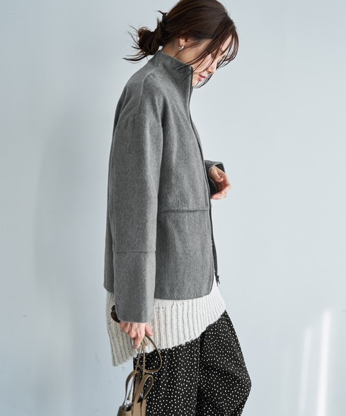 STYLE DELI(スタイルデリ)の「【LUXE】カシミヤタッチボトルネックジャケット(ブルゾン・レディース・グレー/ベージュ・FREE)」の6枚目の写真
