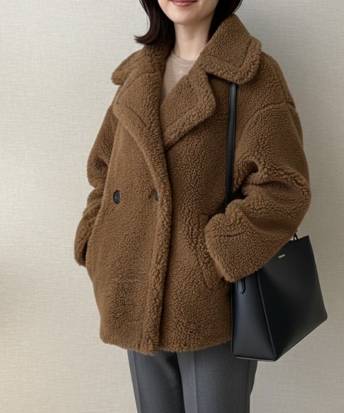Lana821(ラナハニー)の「テディボア ピーコート(ピーコート・レディース・アイボリー/ピンク系その他/チャコールグレー/ブラウン・FREE)」の3枚目の写真