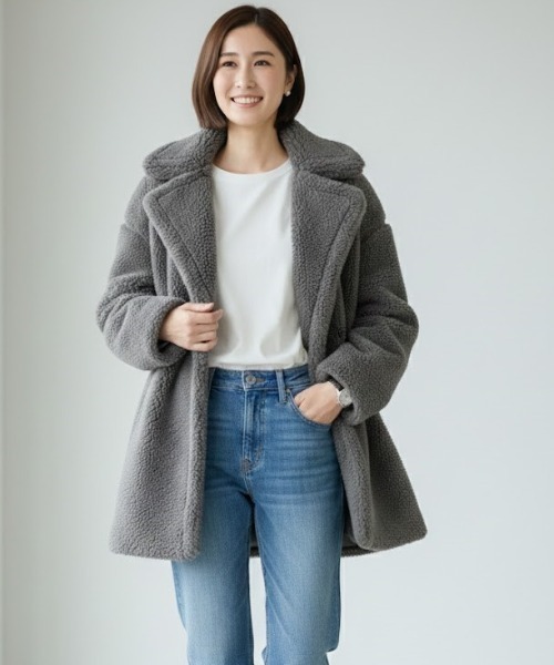 Lana821(ラナハニー)の「テディボア ピーコート(ピーコート・レディース・アイボリー/ピンク系その他/チャコールグレー/ブラウン・FREE)」の1枚目の写真