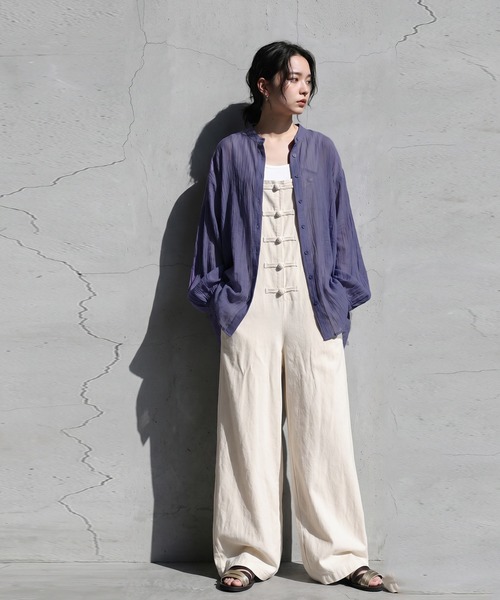 antiqua(アンティカ)の「シアー バンドカラー シャツ(シャツ/ブラウス・レディース・ライム/ホワイト/ブラック/パープル・ONESIZE)」の17枚目の写真