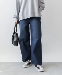M-4L ウエストリブ デニムワイドパンツ