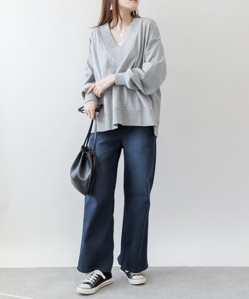 aity(アイティ)の「M-4L ウエストリブ デニムワイドパンツ(デニムパンツ・レディース・ネイビー/ブルー/ワンウォッシュ・4L/3L/LL/L/M)」の14枚目の写真