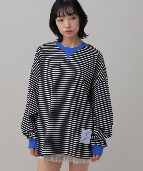 ALAND(エーランド)の「【UNISEX】ALAND/ボーダーコンビカラーロンT(Tシャツ/カットソー・レディース・ネイビー/ブラック・MEDIUM/LARGE)」の1枚目の写真