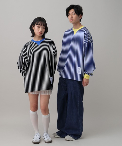 ALAND(エーランド)の「【UNISEX】ALAND/ボーダーコンビカラーロンT(Tシャツ/カットソー・レディース・ネイビー/ブラック・MEDIUM/LARGE)」の3枚目の写真