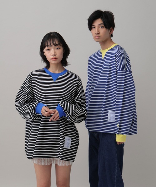 ALAND(エーランド)の「【UNISEX】ALAND/ボーダーコンビカラーロンT(Tシャツ/カットソー・レディース・ネイビー/ブラック・MEDIUM/LARGE)」の4枚目の写真