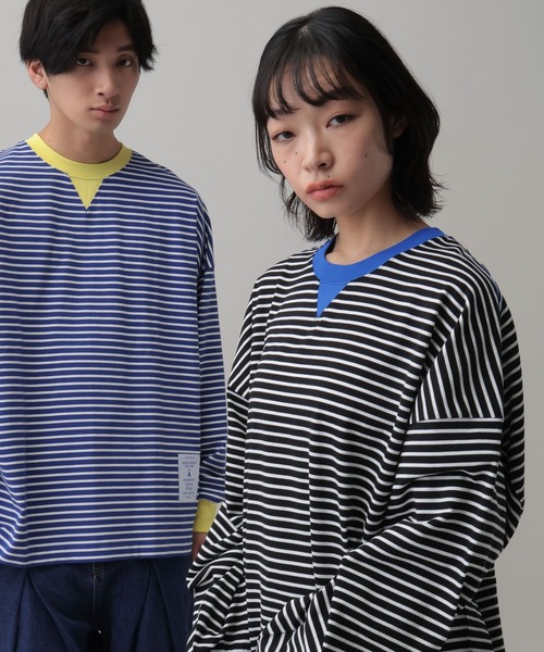 ALAND(エーランド)の「【UNISEX】ALAND/ボーダーコンビカラーロンT(Tシャツ/カットソー・レディース・ネイビー/ブラック・MEDIUM/LARGE)」の6枚目の写真