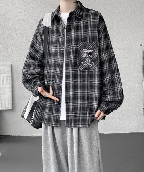 FVLMEN(フルメン)の「【FVLMEN】ロゴ 刺繍 ロングスリーブ チェック シャツ(シャツ/ブラウス・メンズ・レッド/ブラウン/ブラック・X-LARGE/LARGE/MEDIUM)」の11枚目の写真