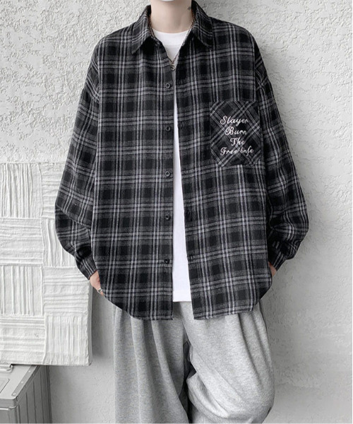 FVLMEN(フルメン)の「【FVLMEN】ロゴ 刺繍 ロングスリーブ チェック シャツ(シャツ/ブラウス・メンズ・レッド/ブラウン/ブラック・X-LARGE/LARGE/MEDIUM)」の12枚目の写真