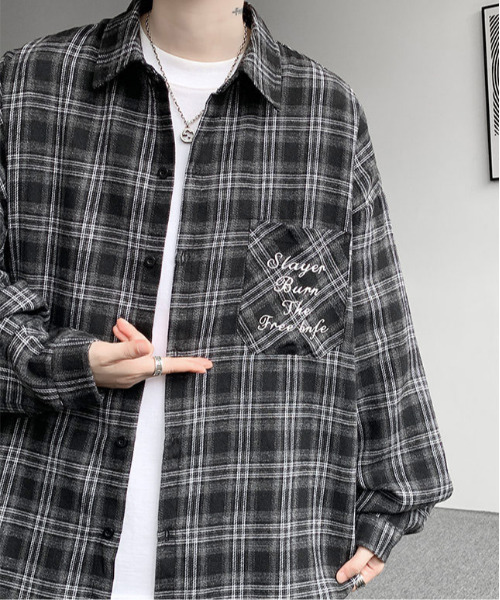 FVLMEN(フルメン)の「【FVLMEN】ロゴ 刺繍 ロングスリーブ チェック シャツ(シャツ/ブラウス・メンズ・レッド/ブラウン/ブラック・X-LARGE/LARGE/MEDIUM)」の13枚目の写真