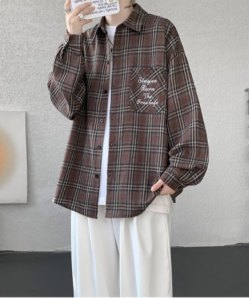 FVLMEN(フルメン)の「【FVLMEN】ロゴ 刺繍 ロングスリーブ チェック シャツ(シャツ/ブラウス・メンズ・レッド/ブラウン/ブラック・X-LARGE/LARGE/MEDIUM)」の16枚目の写真