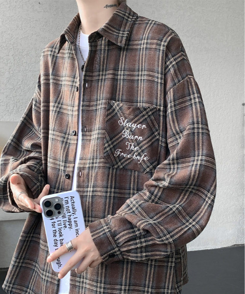 FVLMEN(フルメン)の「【FVLMEN】ロゴ 刺繍 ロングスリーブ チェック シャツ(シャツ/ブラウス・メンズ・レッド/ブラウン/ブラック・X-LARGE/LARGE/MEDIUM)」の21枚目の写真