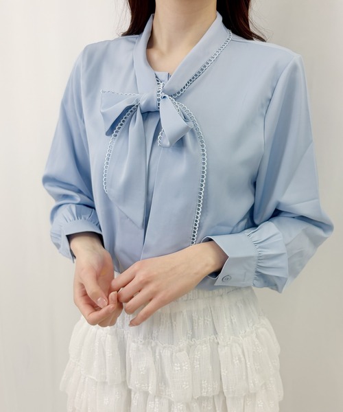 frunco(フランコ)の「【ZOZOTOWN限定】ピコレースサテンボウタイブラウス(シャツ/ブラウス・レディース・ブルー/ホワイト・FREE)」の13枚目の写真
