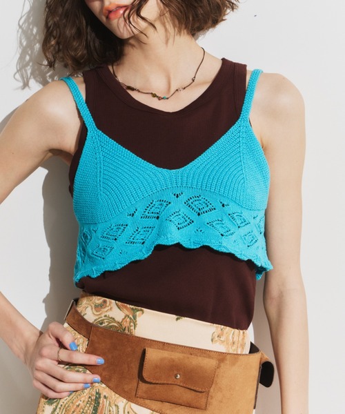 Unitage（ユニテージ）の「クロップドニットキャミビスチェ（キャミソール・レディース・レッド/グリーン/ベージュ/ブラック/ブルー・FREE）」の16枚目の写真