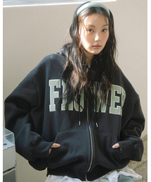 CORDUROY FLOWER ZIP UP HOOD(CHARCOAL)