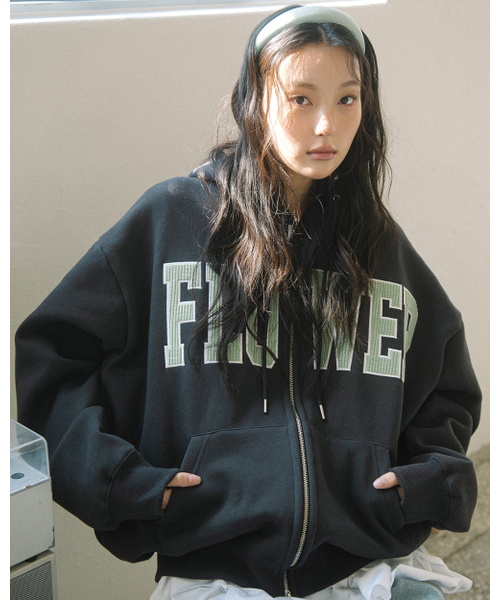 CORDUROY FLOWER ZIP UP HOOD (CHARCOAL) — вельветовая худи‑куртка с цветочной вышивкой, угольный