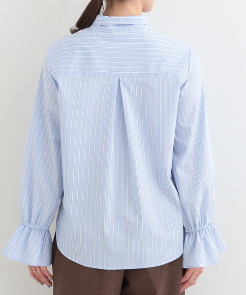 SHOO・LA・RUE(シューラルー)の「【洗濯後シワになりにくい/UV/S-LL】大人っぽく着られる キャンディースリーブ リボンブラウス(シャツ/ブラウス・レディース・ブルー系7/ライトブルー/オフホワイト・04/03/02/01)」の18枚目の写真