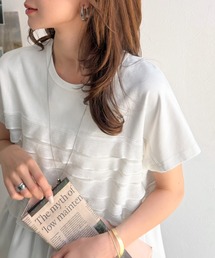 classicalelf（クラシカルエルフ）の「甘さを仕込む、大人の余裕。綿100%シルケット加工×シアーフリル切替オーバーサイズペプラムTシャツ(半袖)（Tシャツ/カットソー）」