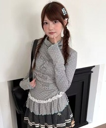 フリル付きグレーTシャツ PLST(プラステ)公式 | フリルスリーブドッキングTシャツ（接触冷感