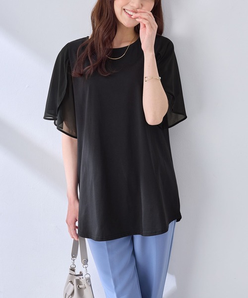 alotta(アロッタ)の「異素材切替チューリップ袖チュニック(シャツ/ブラウス・レディース・ブラック/ブルーパープル/ピンク/ネイビー・LL/L/M)」の13枚目の写真