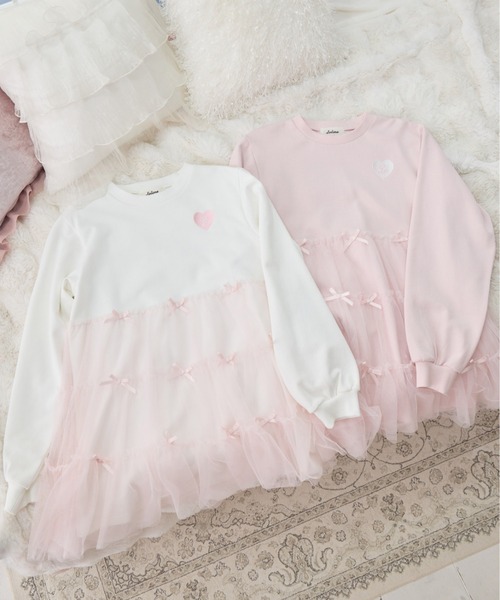 Lolime by mellfy memory(ロリミー バイ メルフィーメモリー)の「Tulle tiered sweat mini one piece(ワンピース・レディース・グレー/ホワイト/ピンク・FREE)」の9枚目の写真