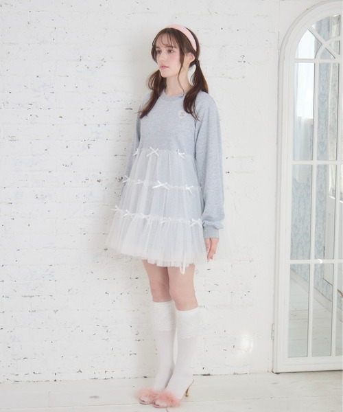 Lolime by mellfy memory(ロリミー バイ メルフィーメモリー)の「Tulle tiered sweat mini one piece(ワンピース・レディース・グレー/ホワイト/ピンク・FREE)」の7枚目の写真