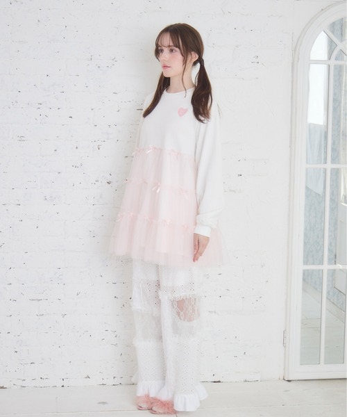 Lolime by mellfy memory(ロリミー バイ メルフィーメモリー)の「Tulle tiered sweat mini one piece(ワンピース・レディース・グレー/ホワイト/ピンク・FREE)」の8枚目の写真