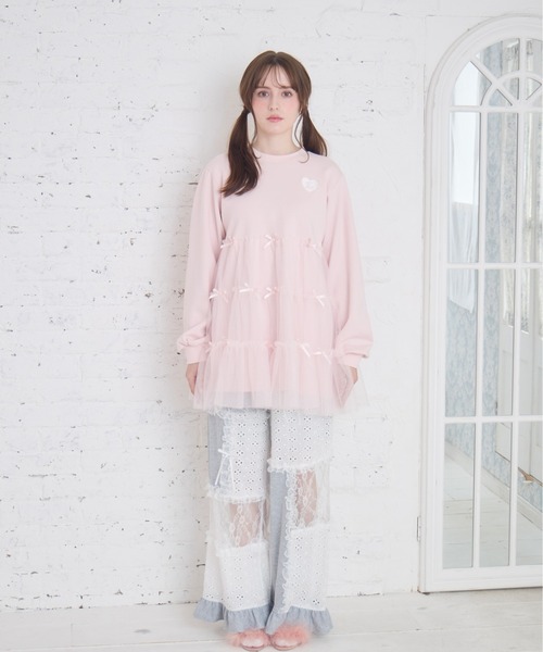 Lolime by mellfy memory(ロリミー バイ メルフィーメモリー)の「Tulle tiered sweat mini one piece(ワンピース・レディース・グレー/ホワイト/ピンク・FREE)」の4枚目の写真