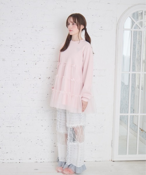 Lolime by mellfy memory(ロリミー バイ メルフィーメモリー)の「Tulle tiered sweat mini one piece(ワンピース・レディース・グレー/ホワイト/ピンク・FREE)」の5枚目の写真