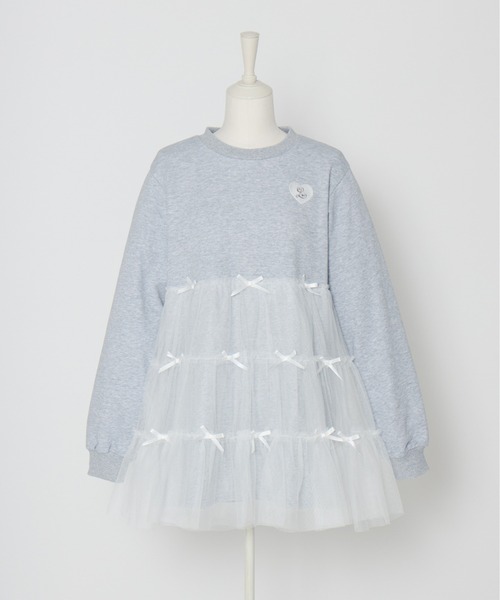 Lolime by mellfy memory(ロリミー バイ メルフィーメモリー)の「Tulle tiered sweat mini one piece(ワンピース・レディース・グレー/ホワイト/ピンク・FREE)」の10枚目の写真