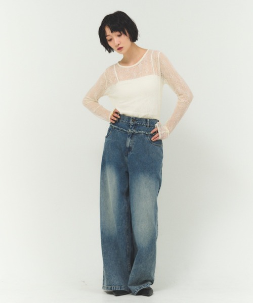 FMiBL(ファミル)の「カットオフデニムワイドパンツ / ワイドシルエット 体型カバー(デニムパンツ・レディース・ブルー・FREE)」の6枚目の写真