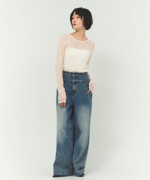 FMiBL(ファミル)の「カットオフデニムワイドパンツ / ワイドシルエット 体型カバー(デニムパンツ・レディース・ブルー・FREE)」の7枚目の写真
