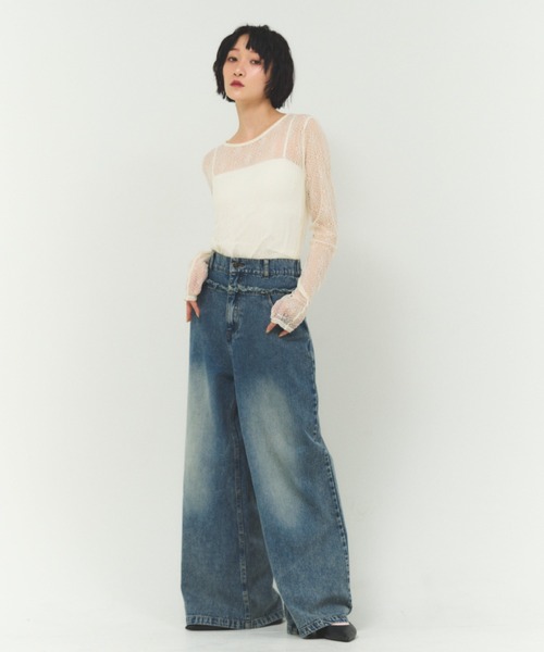 FMiBL(ファミル)の「カットオフデニムワイドパンツ / ワイドシルエット 体型カバー(デニムパンツ・レディース・ブルー・FREE)」の8枚目の写真