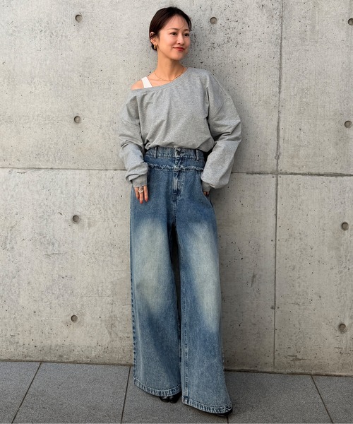FMiBL(ファミル)の「カットオフデニムワイドパンツ / ワイドシルエット 体型カバー(デニムパンツ・レディース・ブルー・FREE)」の11枚目の写真