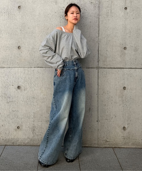 FMiBL(ファミル)の「カットオフデニムワイドパンツ / ワイドシルエット 体型カバー(デニムパンツ・レディース・ブルー・FREE)」の12枚目の写真