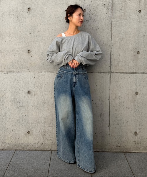 FMiBL(ファミル)の「カットオフデニムワイドパンツ / ワイドシルエット 体型カバー(デニムパンツ・レディース・ブルー・FREE)」の13枚目の写真