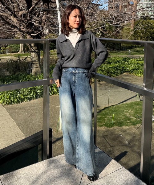 FMiBL(ファミル)の「カットオフデニムワイドパンツ / ワイドシルエット 体型カバー(デニムパンツ・レディース・ブルー・FREE)」の14枚目の写真