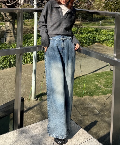 FMiBL(ファミル)の「カットオフデニムワイドパンツ / ワイドシルエット 体型カバー(デニムパンツ・レディース・ブルー・FREE)」の17枚目の写真