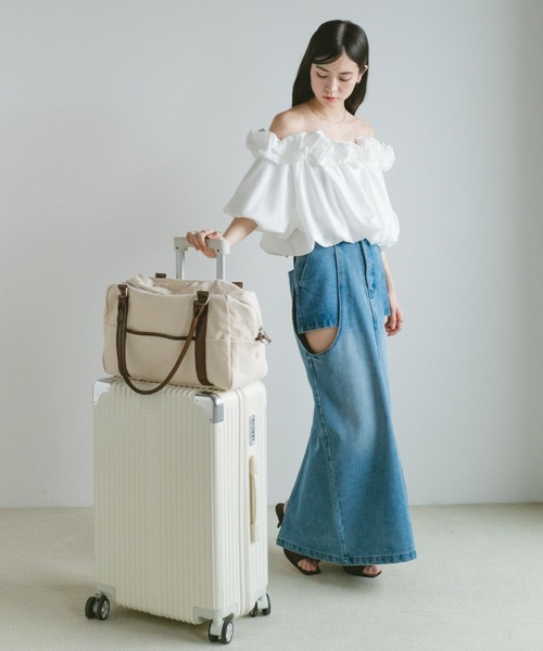 VANNIE U(ヴァニーユー)の「キャリーオントラベルキャンバスボストンバッグ/ショルダー付き/2WAY/マルチポケット(ボストンバッグ・レディース・ブラウン/ブラック・FREE)」の9枚目の写真