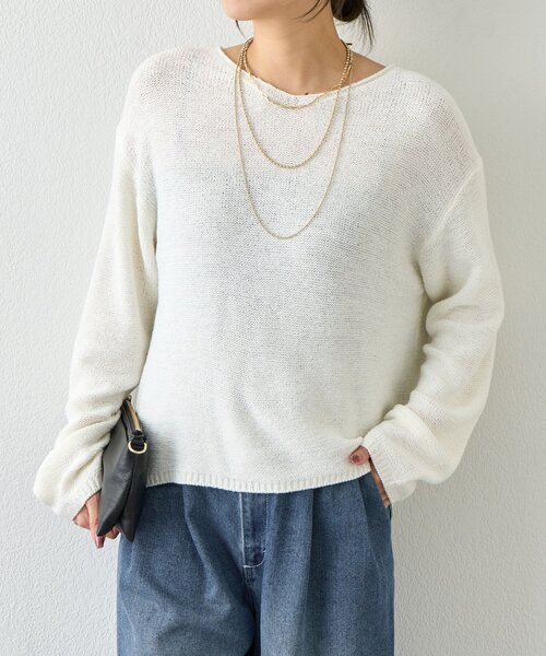 Jena espace merveilleux(ジェナ エスパスメルヴェイユ)の「テープヤーンVニット(ニット/セーター・レディース・パープル/ネイビー/オフホワイト・FREE)」の8枚目の写真