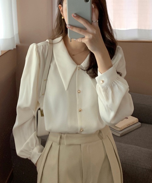 Flugge(フラッジー)の「襟付きボタンブラウス(シャツ/ブラウス・レディース・ホワイト/ブラック・LARGE/MEDIUM)」の13枚目の写真