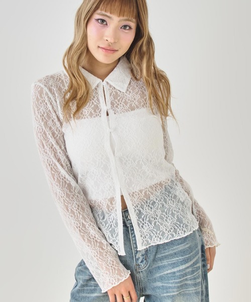 ANAP(アナップ)の「レース シャツ カーディガン(シャツ/ブラウス・レディース・ホワイト/ブラック・F)」の1枚目の写真