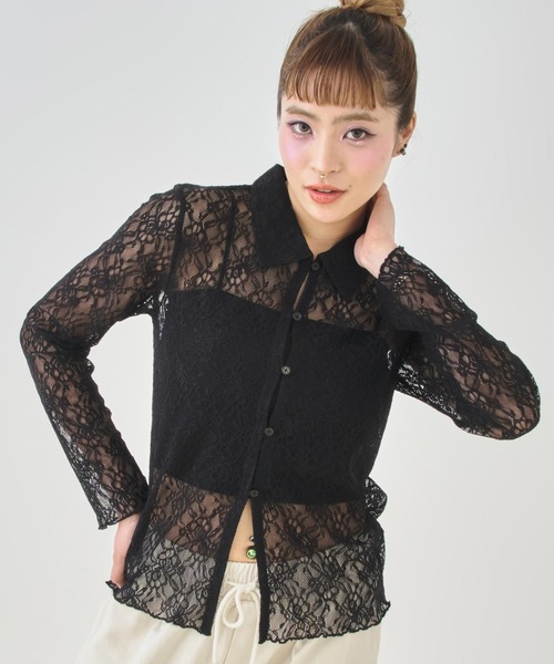 ANAP(アナップ)の「レース シャツ カーディガン(シャツ/ブラウス・レディース・ホワイト/ブラック・F)」の2枚目の写真
