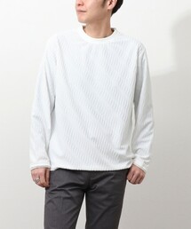 ウェーブ柄ジャガード ダブルネック ロンT