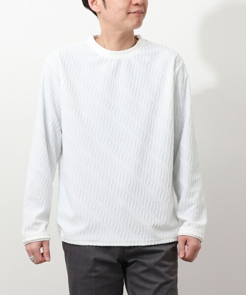 NOLLEY'S LIGHT（ノーリーズライト）の「ウェーブ柄ジャガード　ダブルネック　ロンＴ（Tシャツ/カットソー・メンズ・オフホワイト/キャメル・L/M）」の3枚目の写真
