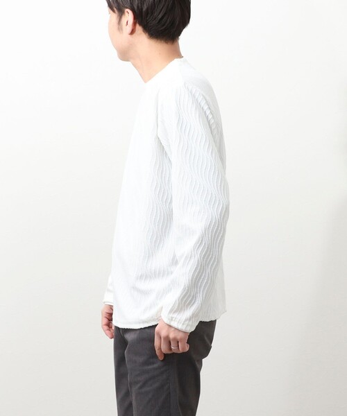 NOLLEY'S LIGHT（ノーリーズライト）の「ウェーブ柄ジャガード　ダブルネック　ロンＴ（Tシャツ/カットソー・メンズ・オフホワイト/キャメル・L/M）」の4枚目の写真