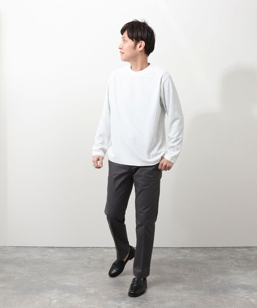 NOLLEY'S LIGHT（ノーリーズライト）の「ウェーブ柄ジャガード　ダブルネック　ロンＴ（Tシャツ/カットソー・メンズ・オフホワイト/キャメル・L/M）」の7枚目の写真