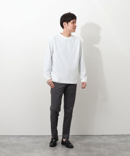 NOLLEY'S LIGHT（ノーリーズライト）の「ウェーブ柄ジャガード　ダブルネック　ロンＴ（Tシャツ/カットソー・メンズ・オフホワイト/キャメル・L/M）」の8枚目の写真