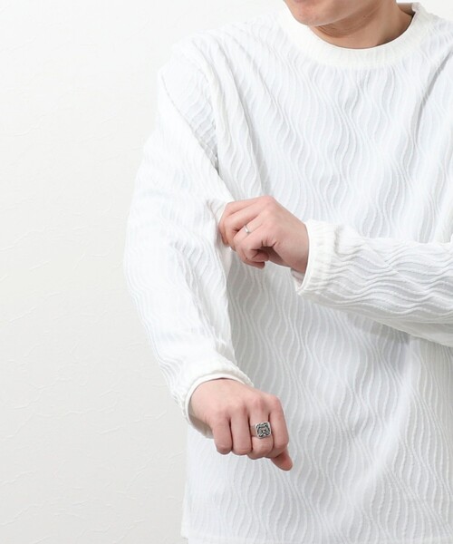 NOLLEY'S LIGHT（ノーリーズライト）の「ウェーブ柄ジャガード　ダブルネック　ロンＴ（Tシャツ/カットソー・メンズ・オフホワイト/キャメル・L/M）」の10枚目の写真
