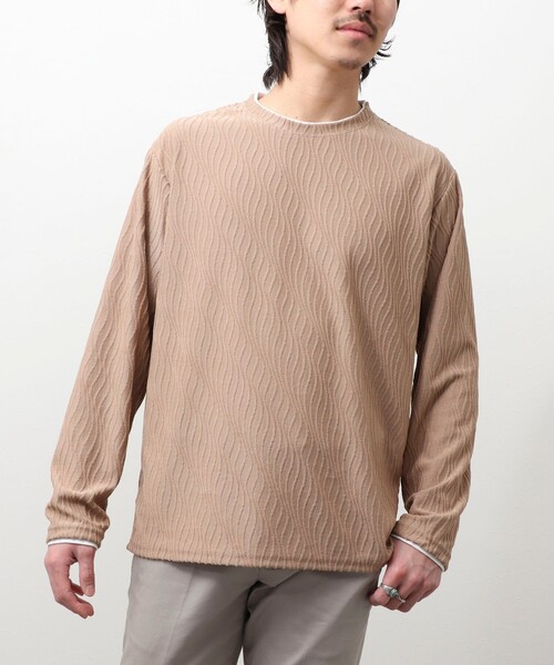 NOLLEY'S LIGHT（ノーリーズライト）の「ウェーブ柄ジャガード　ダブルネック　ロンＴ（Tシャツ/カットソー・メンズ・オフホワイト/キャメル・L/M）」の14枚目の写真